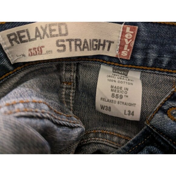 Levis 559 Relaxed Straight Blue Jeans W38 L34 100% Cotton Made In Mexico - Picture 5 of 8